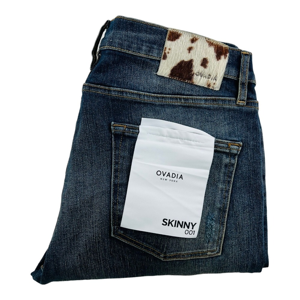 NWT OVADIA Blue Skinny 001 Cotton Elastane 5 Pocket Jeans Men's Size 36X33